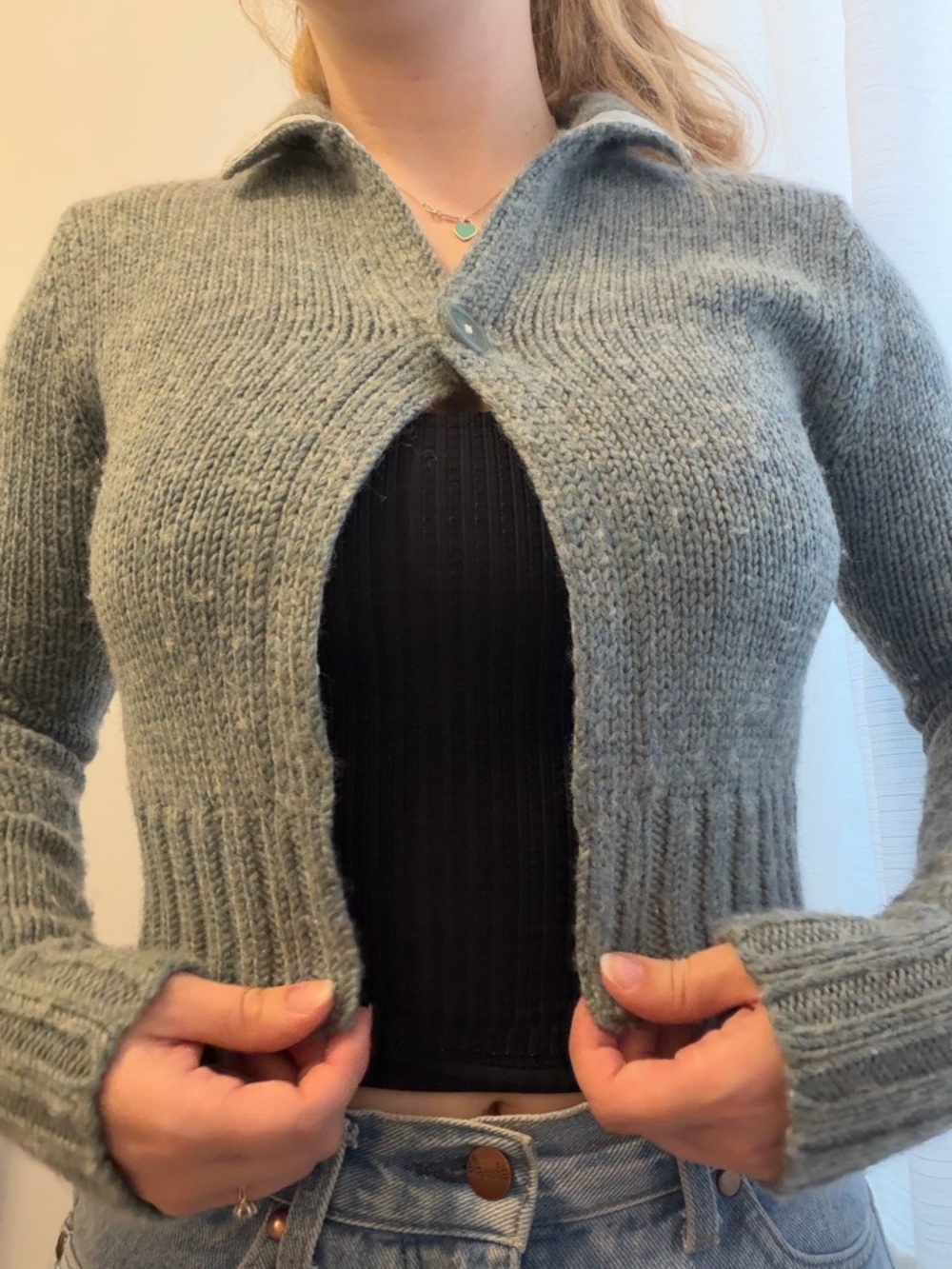 American Apparel Light Grey Cropped Knit Cardigan
